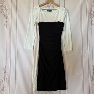 Lauren Ralph Lauren Color-Block Sheath Dress Black & White Size 8